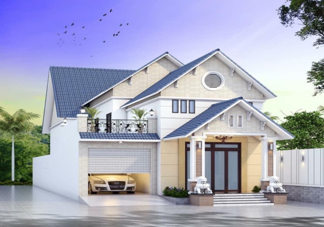 Mẫu nhà cấp 4 đẹp có gara ô tô sẽ dùng phần lán hoặc phần hiên nhỏ để làm gara ô tô.