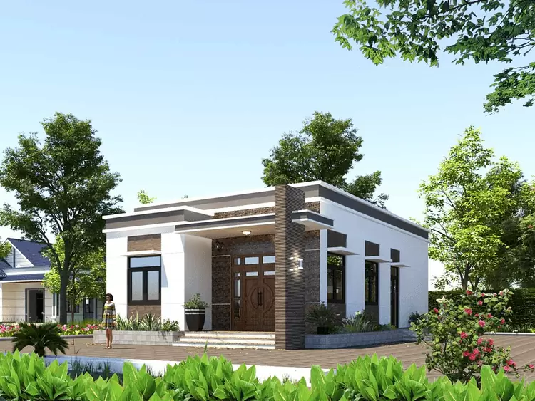 Mẫu nhà cấp 4 mái bằng được kết hợp với thiết kế hiện đại.