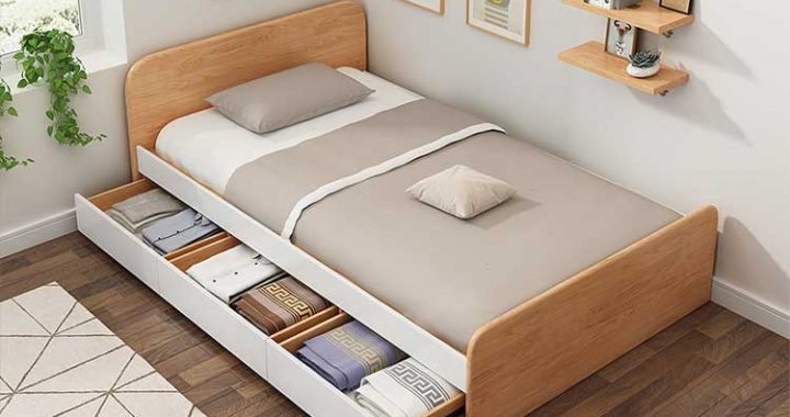 Giường ngủ 1m2 có hộc tủ không chỉ giúp tạo không gian ngủ thoải mái mà còn giúp giải quyết nhu cầu để đồ cá nhân.
