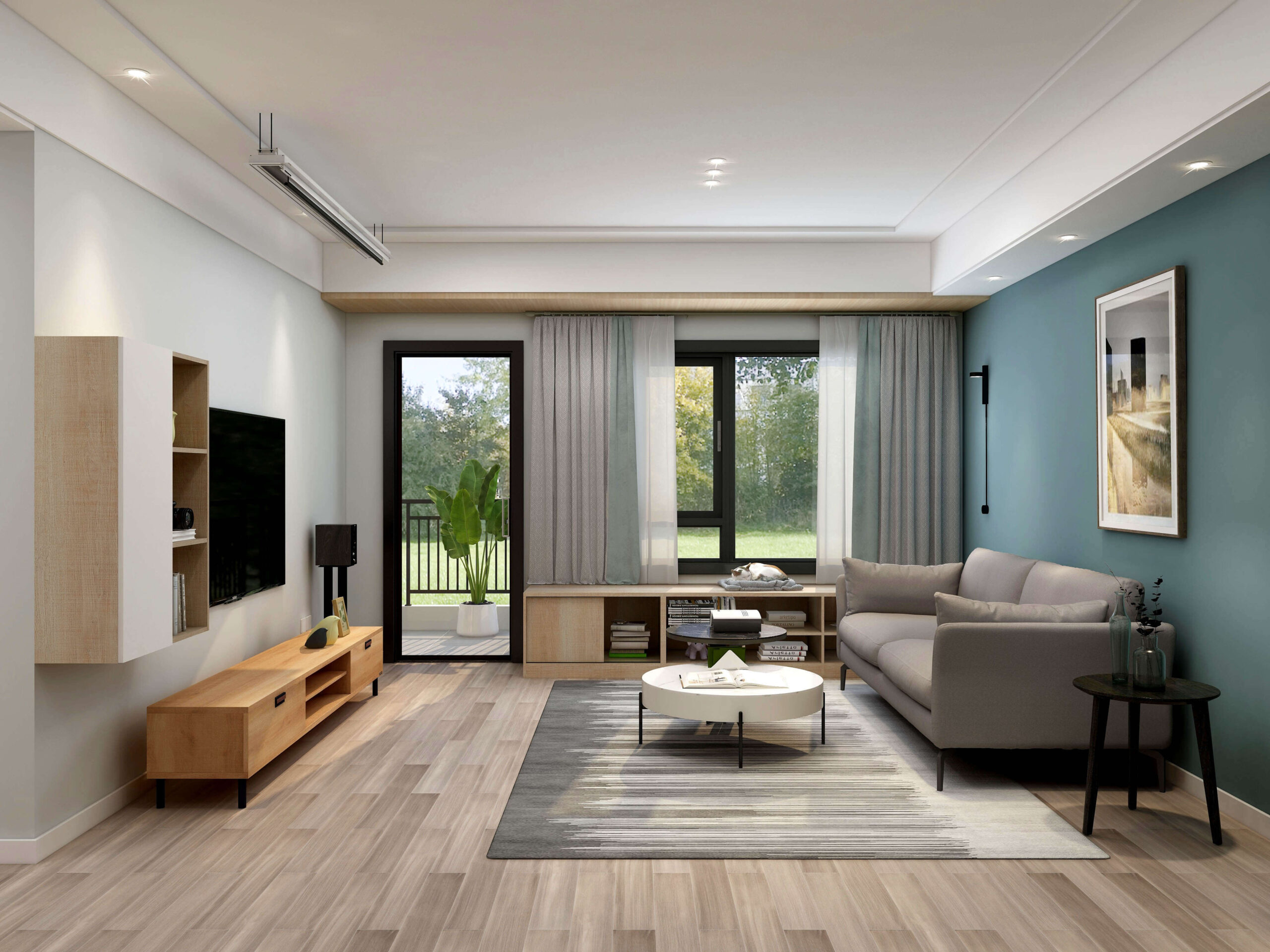 Tủ, kệ, sàn gỗ công nghiệp cho phòng khách đẹp, ấn tượng
