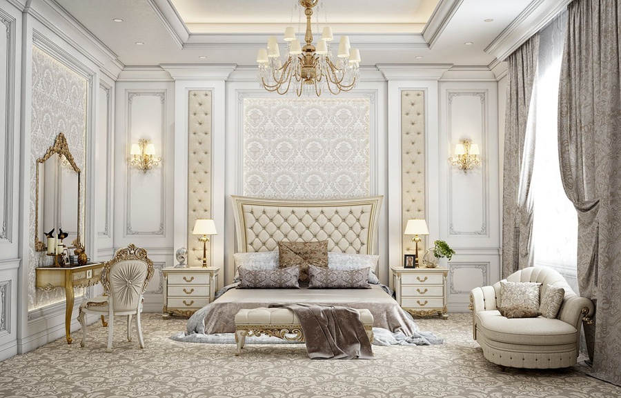 Mẫu nội thất phòng ngủ bằng gỗ công nghiệp phong cách tân cổ điển đẹp